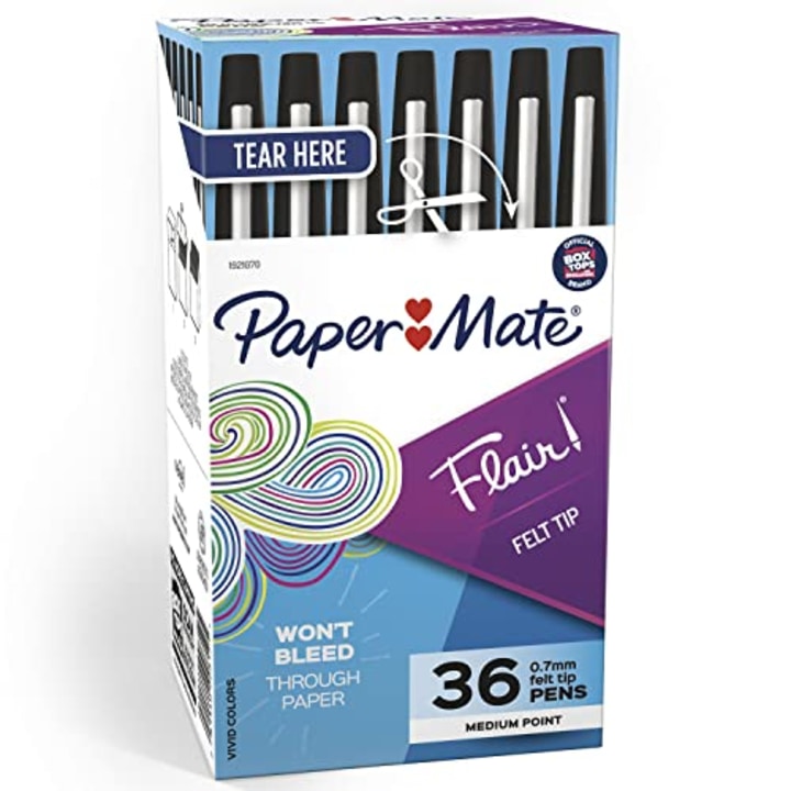 Paper Mate Felt Tip Pens | Flair Marker Pens, Medium Point, Black, 36 Count