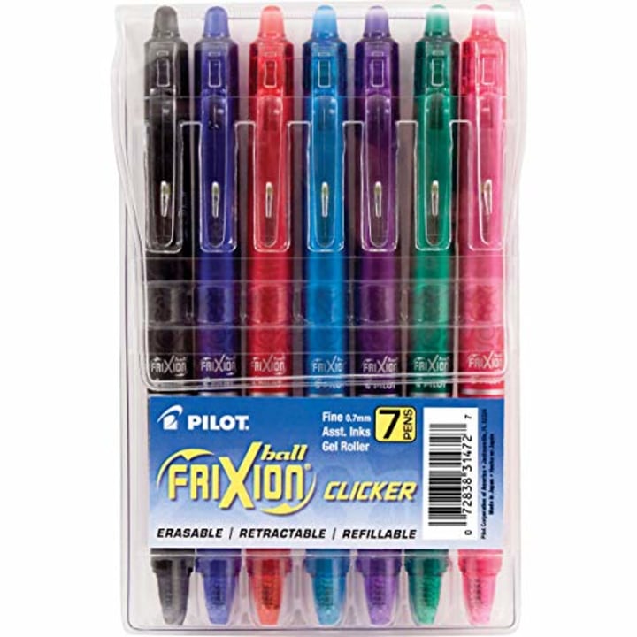 PILOT FriXion Clicker Erasable, Refillable &amp; Retractable Gel Ink Pens, Fine Point, Assorted Color Inks, 7 Count (Pack of 1) (31472)
