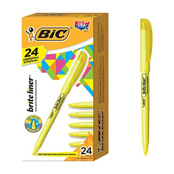 BIC Brite Liner Highlighter, Chisel Tip, Yellow, 24-Count, Chisel Tip for Broad Highlighting or Fine Underlining
