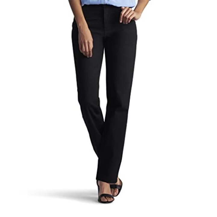 Lee Women&#039;s Missy Relaxed Fit Straight Leg Jean, Black Cotton, 8