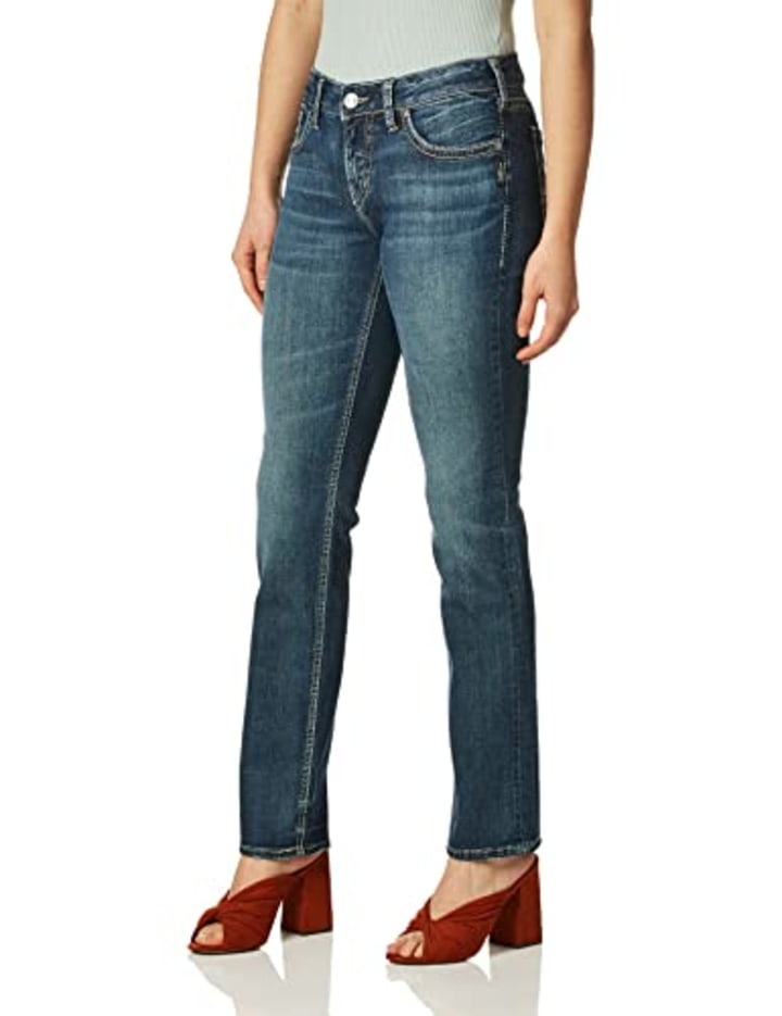 Silver Jeans Co. womens Suki Mid Rise Straight Leg Jeans, Medium Sandblast, 27W x 30L US