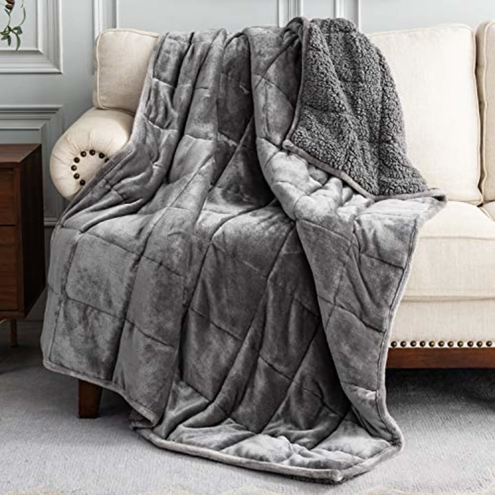 Uttermara Sherpa Fleece Weighted Blanket 15 lbs for Adult, Unicolor Ultra-Soft Fleece and Sherpa, Dual Sided Cozy Plush Blanket for Sofa Bed, 48 x 72 inches, Grey