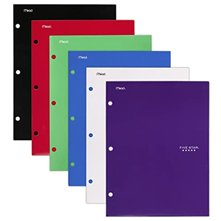 Five Star 4-Pocket Folders, 6 Pack, Fits 3-Ring Binders, Holds 11&quot; x 8-1/2&quot;, Assorted Colors Will Vary (38056)