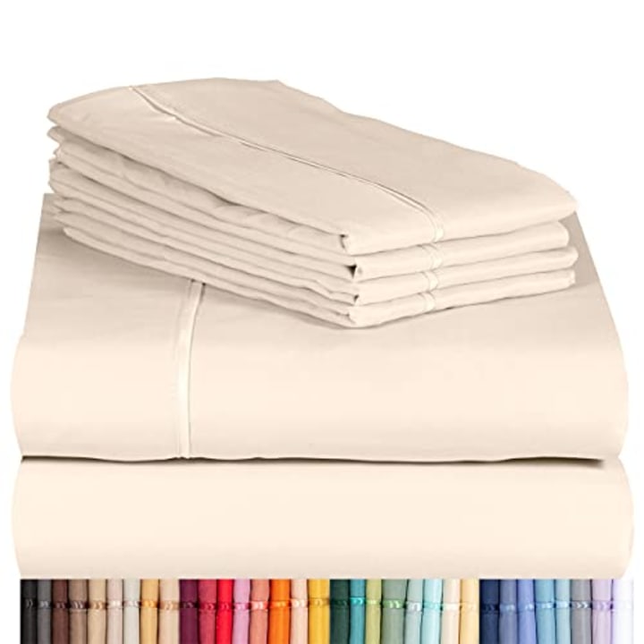 LuxClub 6 PC Sheet Set Bamboo Sheets Deep Pockets 18&quot; Eco Friendly Wrinkle Free Sheets Machine Washable Hotel Bedding Silky Soft - Cream Queen