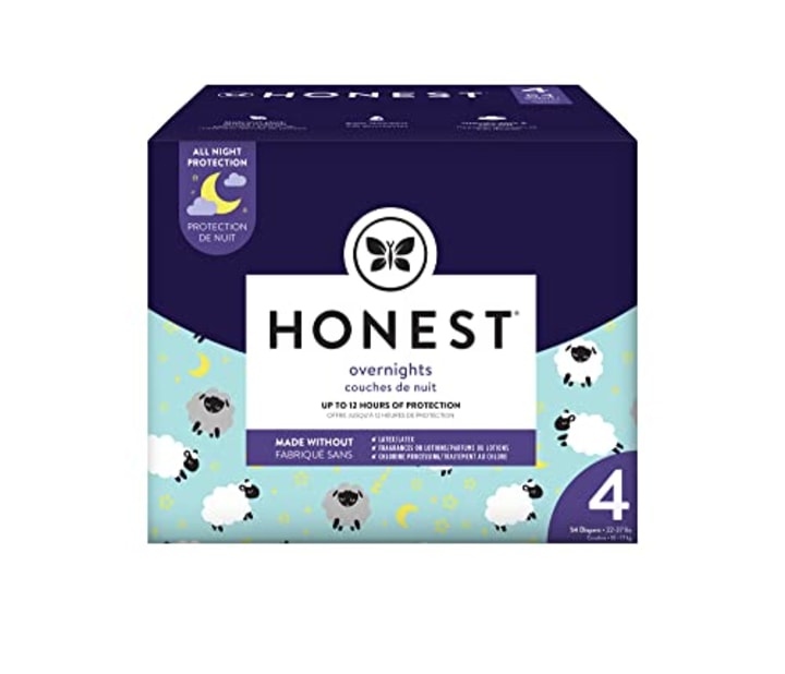 Honest Overnight Baby Diapers, Sleepy Sheep, Size 4, 54 Count Club Box