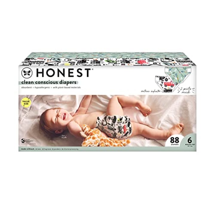 The Honest Company Clean Conscious Diapers, This Way That Way + Big Trucks, Size 6, 88 Count Super Club Box