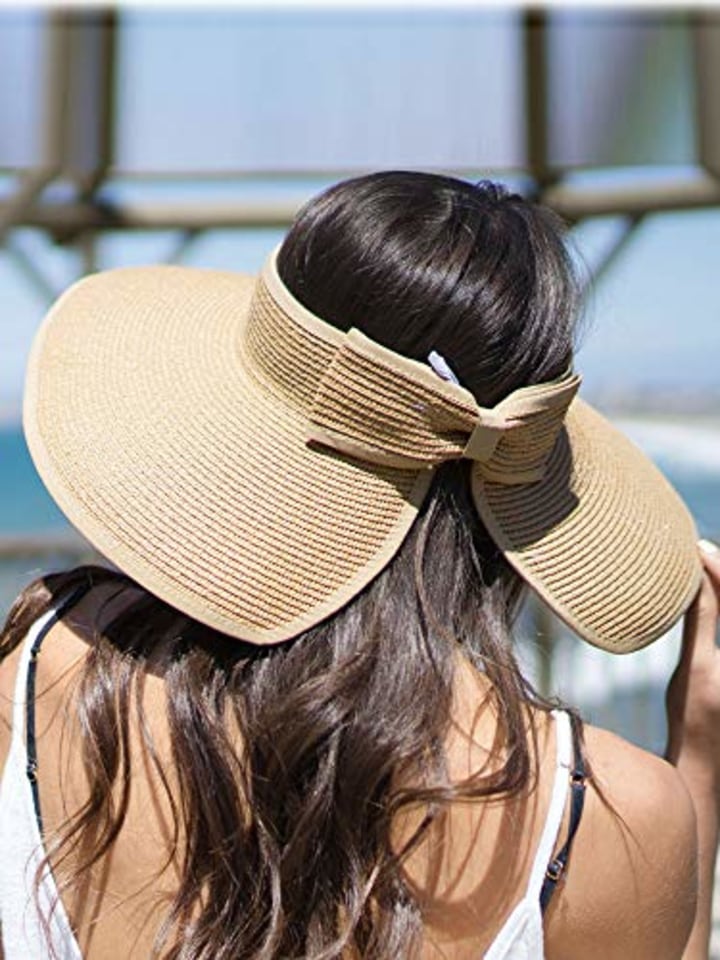 Simplicity Womens Hats Women&#039;s UPF 50+ Wide Brim Roll-up Straw Sun Hat Sun Visor Natural