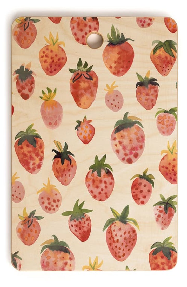 Deny Designs Strawberries Wood Cutting Board in Red/Beige at Nordstrom