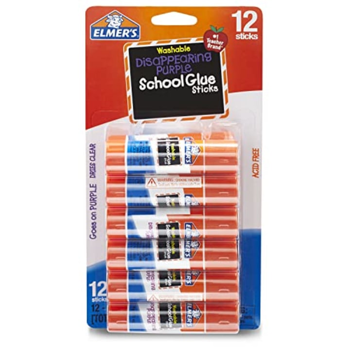 Elmer&#039;s Disappearing Purple School Glue Sticks, Washable, 6 Grams, 12 Count
