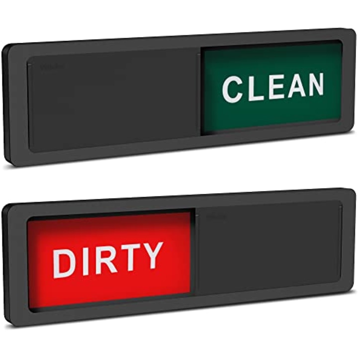Allinko Premium Clean Dirty Dishwasher Maget Sign, New 2022 Large Slide Dishwasher Indicator with Strong Sticky Tab Adhesion, Water Resistant Design Endurance Reminder Dishes Clean or Dirty - Black