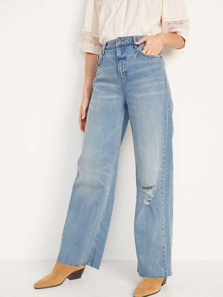 Extra High-Waisted Sky-Hi Wide-Leg Ripped Jeans