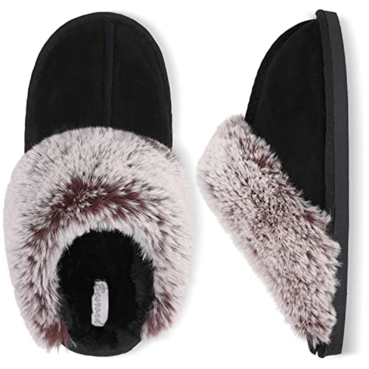 Besroad Fur Slides House Slippers for Women Fuzzy Sandals Furry Slides Plush Slippers Soft Flat for Indoor Outdoor Black 8-9