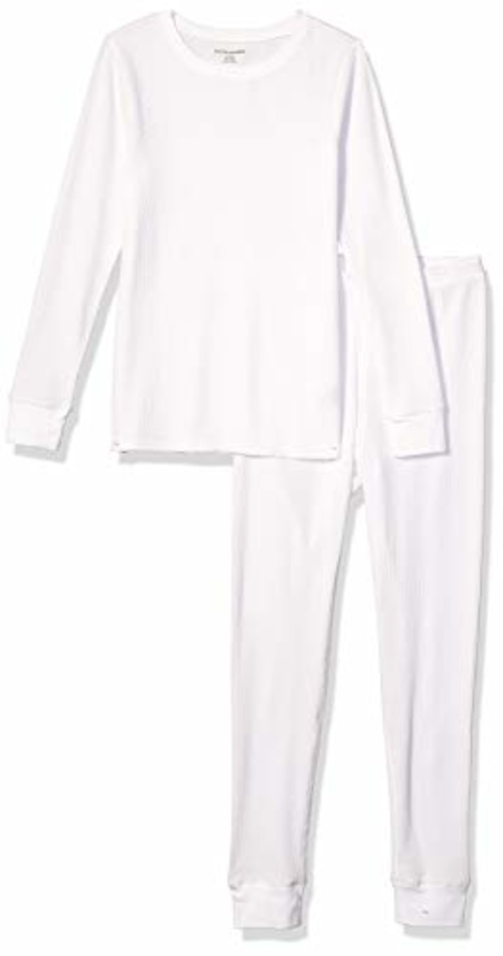Amazon Essentials Women&#039;s Waffle Snug Fit Pajama Set, White, Medium