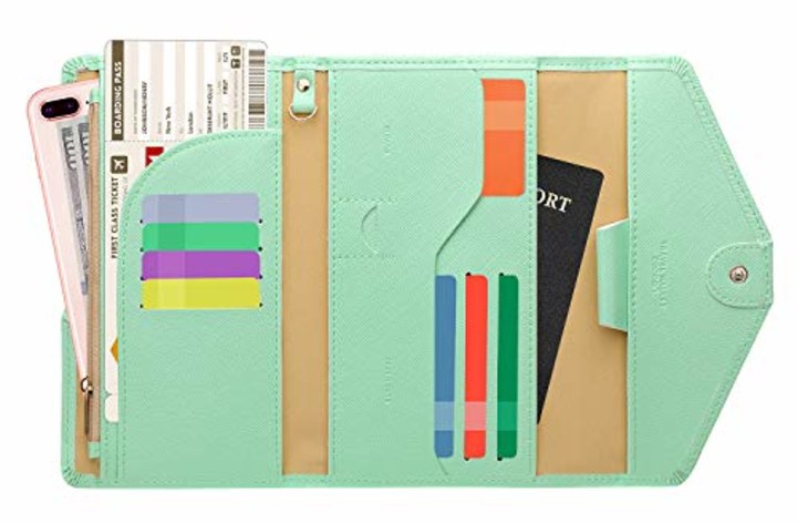 Zoppen Multi-purpose Rfid Blocking Travel Passport Wallet (Ver.4) Tri-fold Document Organizer Holder (#28 Mint Green)