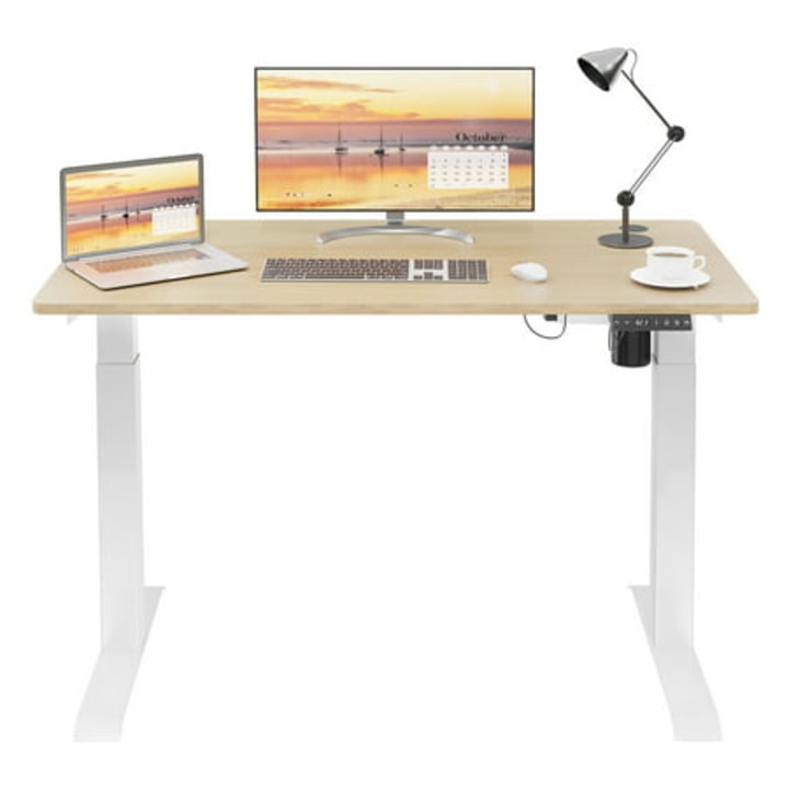 Sobaniilo 48&quot; x 24&quot; Electric Standing Desk with Splice Board (Black Frame + Oak Top)