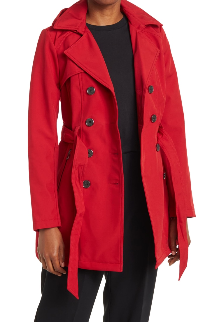 Water-Resistant Hooded Double-Breasted Trench Coat