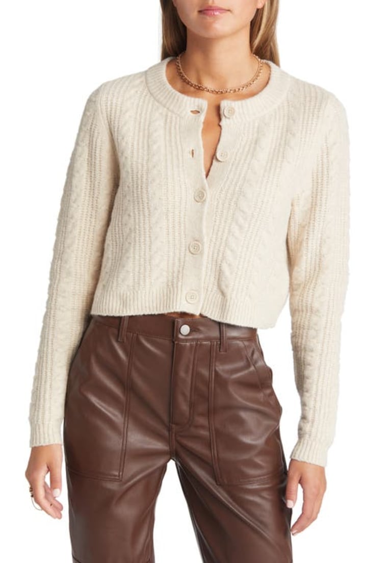 Open Edit Cable Knit Crop Cardigan