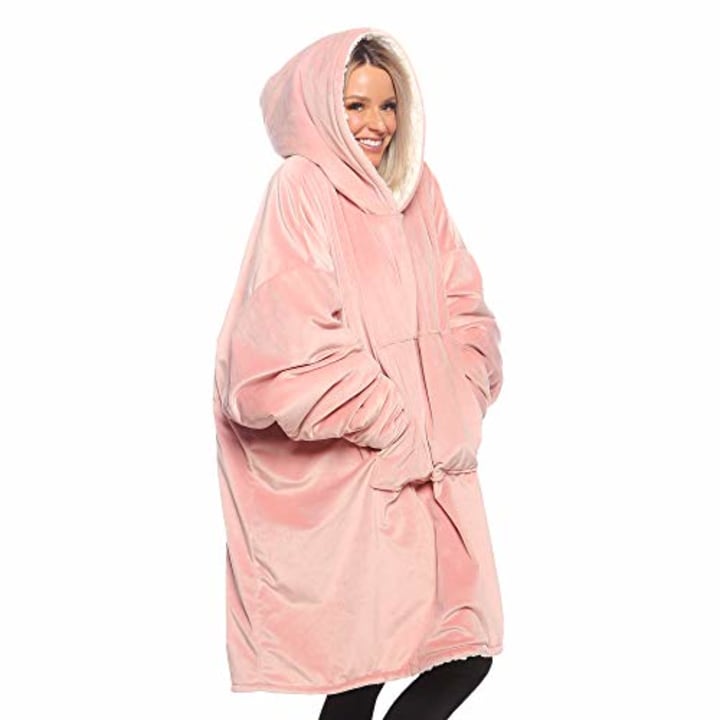 THE COMFY Original | Oversized Microfiber &amp; Sherpa Wearable Blanket , Seen On Shark Tank , One Size Fits All (Blush)