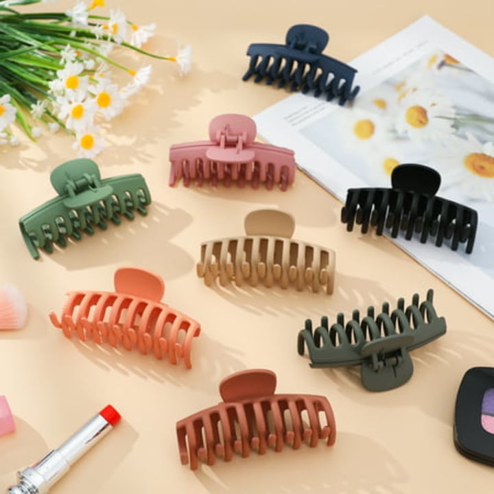 Yaoping 8 PCS Big Hair Claw Clips, Non Slip Matte Large Hair Claw Clips for Women and Girls Thin Curly Hair French Design Accessories(8 PCS)