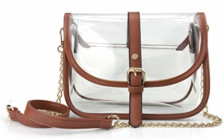 Clear Saddle Cross Body Bag Women Chain Shoulder Handbag Purse (Brown)