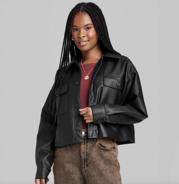 Cropped Faux Leather Shacket