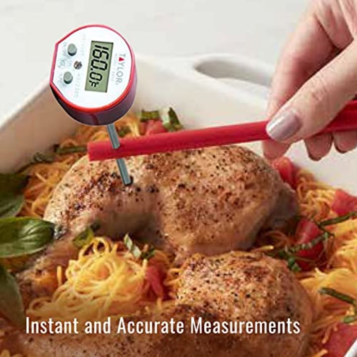 Taylor Precision Products Waterproof Digital Instant Read Thermometer for Cooking, BBQ, Grilling, Baking, and Meat, Comes with Pocket Sleeve Clip, Red