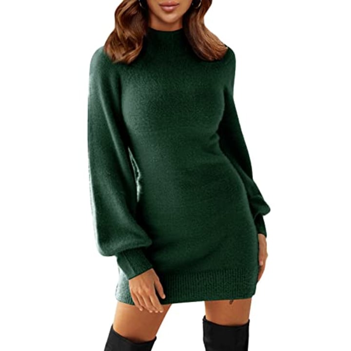 Exlura Mock Neck Ribbed Sweater Dress
