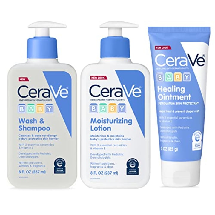 CeraVe Baby Essentials for Bath Time |Baby Wash&amp;Shampoo, Baby Lotion &amp; Diaper Rash Cream |Baby Gift Sets for Baby Registry|Fragrance, Paraben, Dye &amp; Phthalates Free|8oz Shampoo+8oz Lotion+3oz Ointment