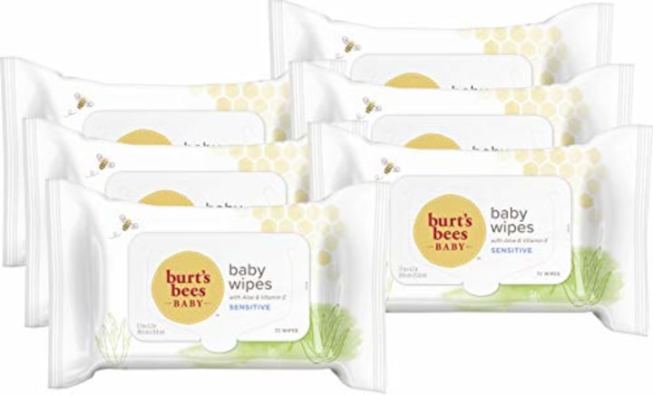 Burt&#039;s Bees Baby Wipes, Unscented Towelettes for Sensitive Skin, Hypoallergenic &amp; Non-Irritating, All Natural with Soothing Aloe &amp; Vitamin E, Fragrance Free, 6 Flip-Top Packs (432 Wipes Total)