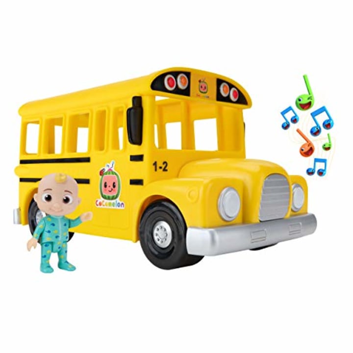 CoComelon Official Musical Yellow School Bus, Plays Clips from 'Wheels on The Bus,' Featuring Removable JJ Figure - Character Toys for Babies, Toddlers, and Kids