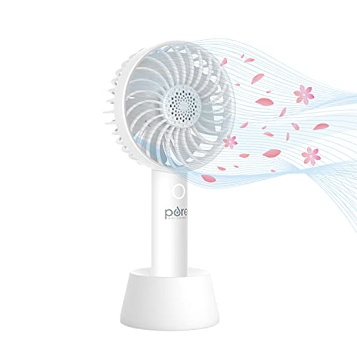 Pure Enrichment(R) PureBreeze(TM) Personal Handheld Fan with Base - 3 Fan Speeds, Built-In Rechargeable Lithium-Ion Battery, Lightweight Portable Design, Soothing Optional Aromatherapy Tank, USB Charger