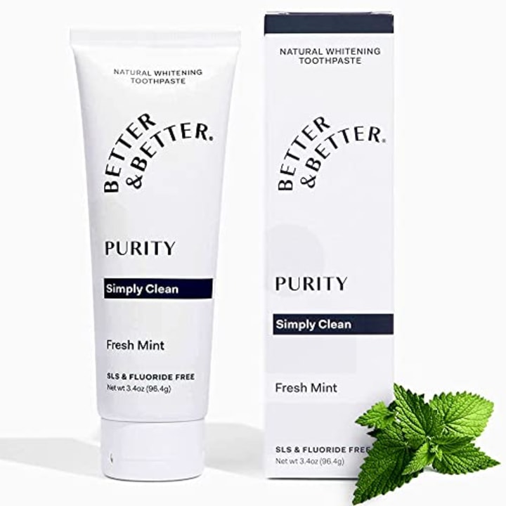 Better &amp; Better Purity Toothpaste | Fluoride Free, SLS Free Toothpaste for Sensitive Brushers | 1 CT | Fresh Breath with Organic Mints | Natural, Vegan, Whitening Toothpaste to Remove Plaque