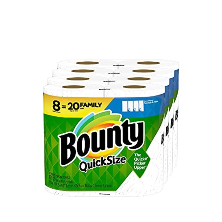 Bounty Quick Size Paper Towels, White, 4 Packs Of 2 Family Rolls = 8 Family Rolls, 128 Count (Pack of 8)