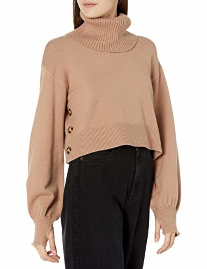 The Drop Women&#039;s @lucyswhims Long Sleeve Cropped Turtleneck Sweater, Praline, S