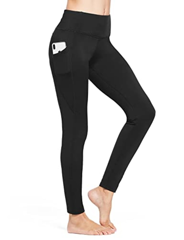 BALEAF Fleece Lined Leggings for Women Winter Thermal Leggings Warm Thick Yoga Pants Cold Weather with Pockets Black M