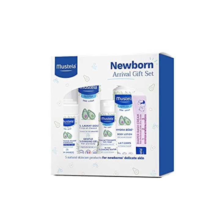 Mustela Newborn Arrival Gift Set - Baby Skincare &amp; Bath Time Essentials - Natural &amp; Plant Based - 5 Items Set