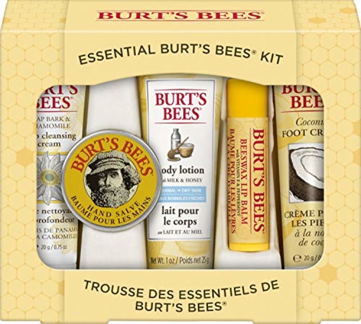Burt&#039;s Bees Gift Set, 5 Essential Prodcuts, Deep Cleansing Cream, Hand Salve, Body Lotion, Foot Cream &amp; Lip Balm, Travel Size