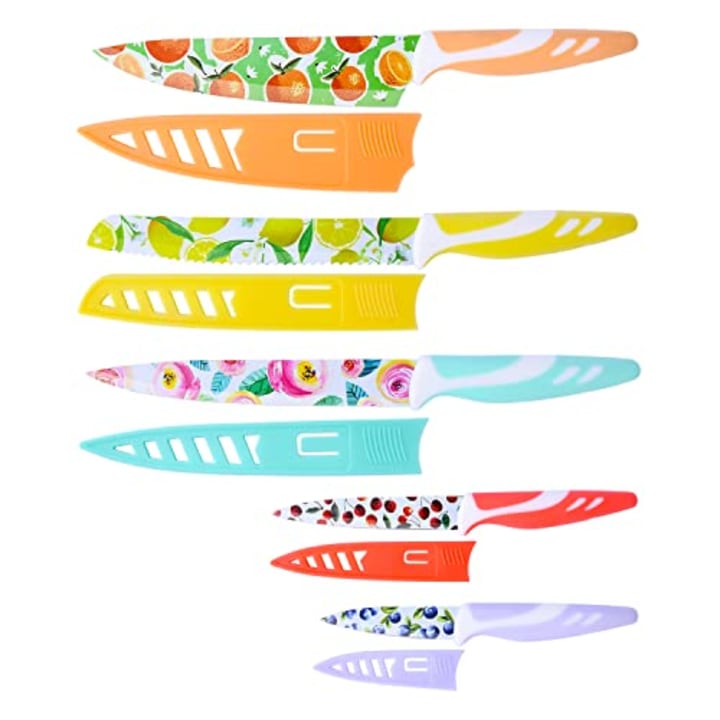 Knife Set, UPTRUST 10-piece Kitchen Knife Set Nonstick Coated with 5 Blade Guard, Multicolored Fruit Knives