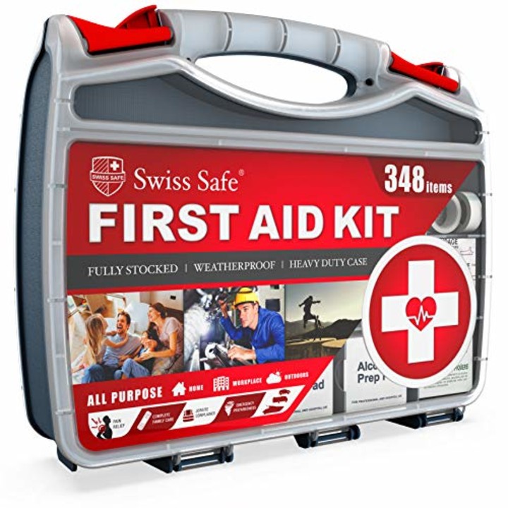 Swiss Safe 2-in-1 Hardcase First Aid Kit (348 Piece) + Bonus Mini Kit (32 Piece), Survival Preparedness for 50 People