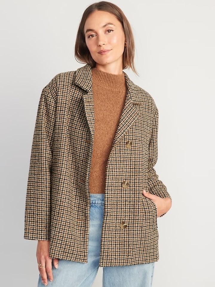 Old Navy Houndstooth Button-Front Car Coat