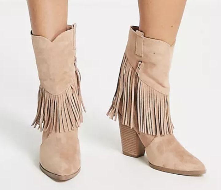 Glamorous Wide Fit Fringed Western Heel Boots