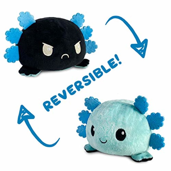 TeeTurtle | The Original Reversible Axolotl Plushie | Patented Design | Blue and Black | Show Your Mood Without Saying a Word!