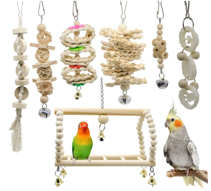 Hanging Bell Bird Toys (Set of 7)