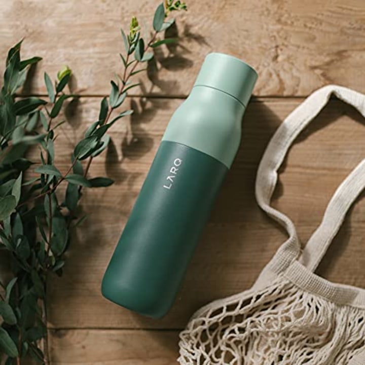 LARQ Bottle PureVis - Self-Cleaning and Insulated Stainless Steel Water Bottle with Award-winning Design and UV Water Purifier, Eucalyptus Green, 17oz