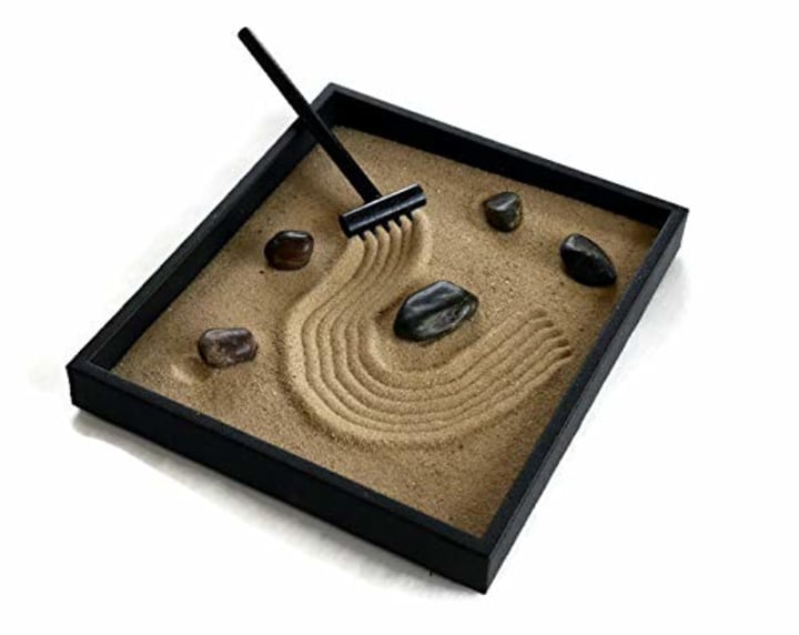 Mini Zen Garden Black Handmade Kit Indoor Miniature Sand Garden Relaxation Gift