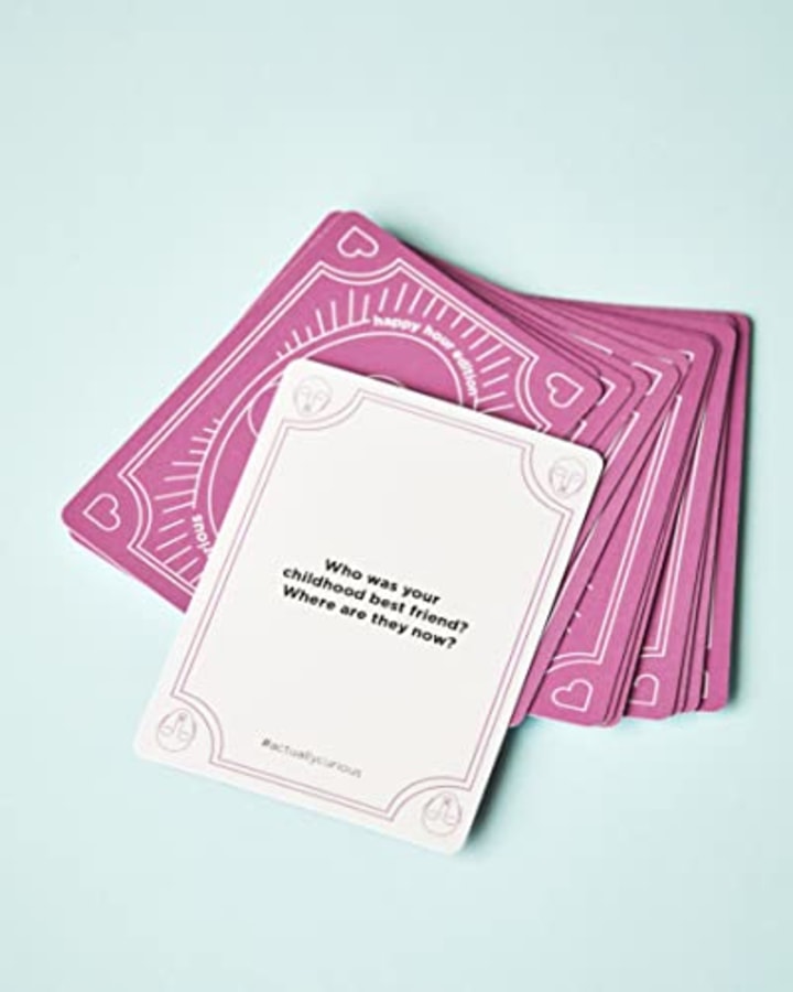 Actually Curious: Happy Hour Edition! Icebreaker Card Game - Questions for Couples Date Night, Mental Health Gifts, Camping, Team Building, Ladies Night, Family Table Talk, Happy Hour