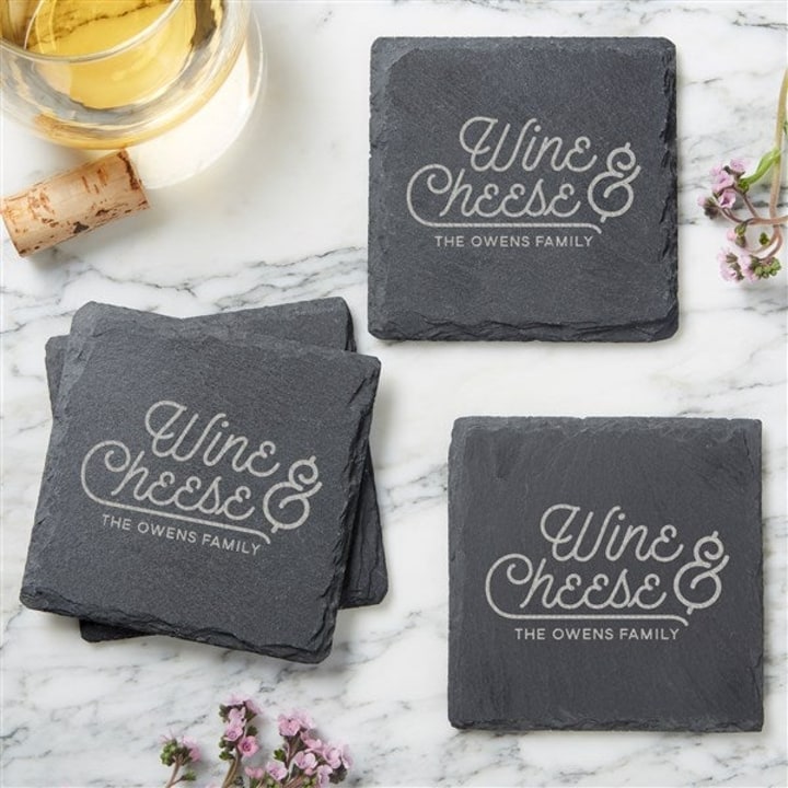 Wine &amp; Cheese Engraved Slate Coaster Set