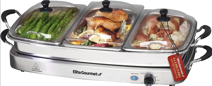 Elite Gourmet Platinum 7.5-Quart Triple Buffet Server
