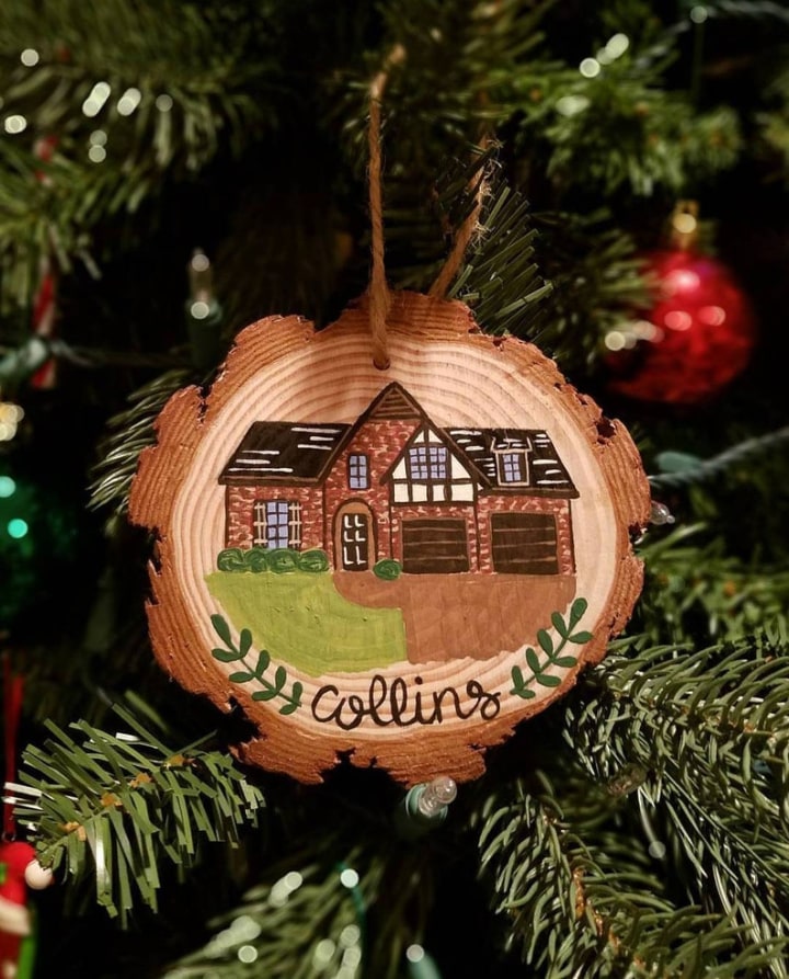 L &amp; L Watercolors Custom Home Painted Wooden Holiday Ornament