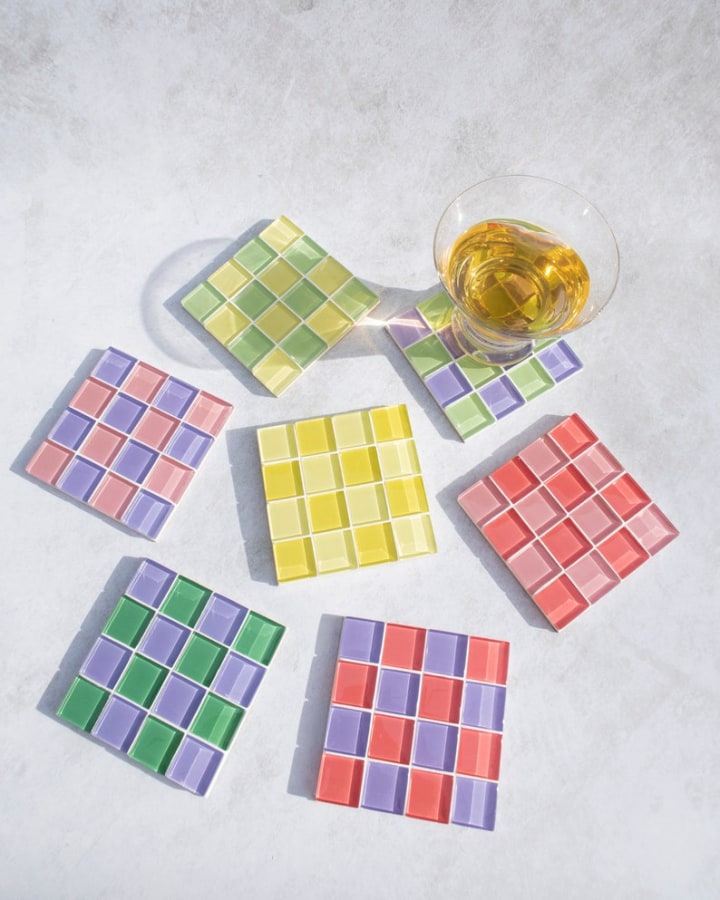 Glass Tile Coaster Set